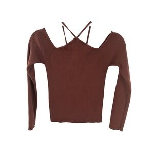 Dissh Brown Ribbed Cut Out Cold Shoulder Long Sleeve Sweater Top Size 14